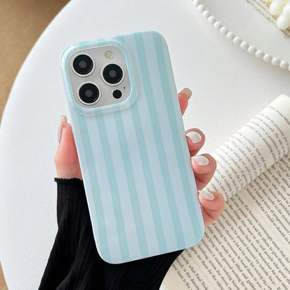 Minimalist Blue Striped Fashion Phone Case, Blue And White Vertical Stripe Design, Retro Minimalist & Vintage Aesthetic Style, Compatible With IPhone 17/16/15/14/13/12/11 Pro Max, Ideal Birthday Gift