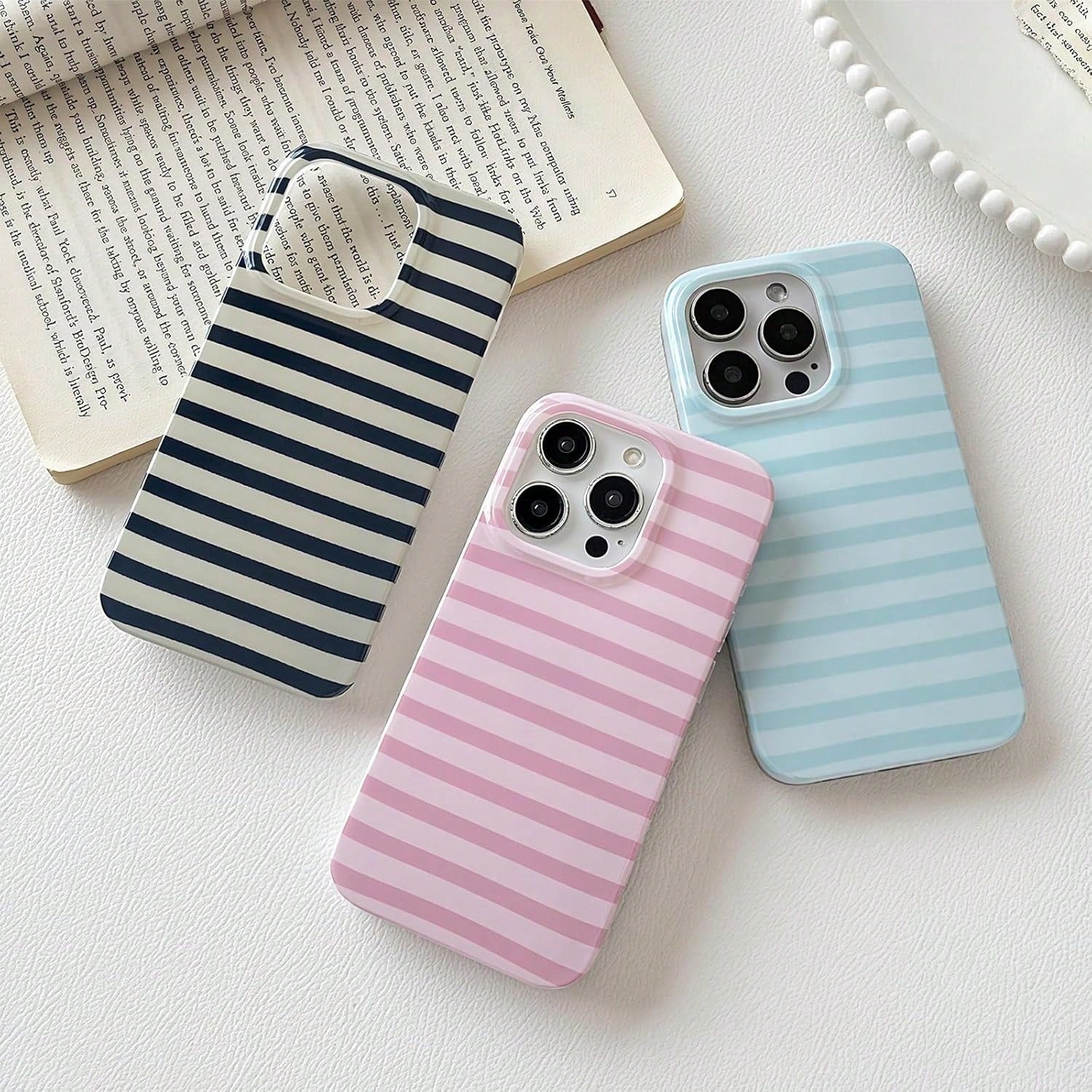 Minimalist Blue Striped Fashion Phone Case, Blue And White Vertical Stripe Design, Retro Minimalist & Vintage Aesthetic Style, Compatible With IPhone 17/16/15/14/13/12/11 Pro Max, Ideal Birthday Gift