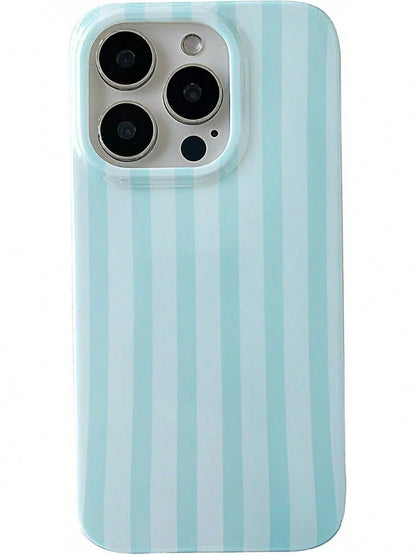 Minimalist Blue Striped Fashion Phone Case, Blue And White Vertical Stripe Design, Retro Minimalist & Vintage Aesthetic Style, Compatible With IPhone 17/16/15/14/13/12/11 Pro Max, Ideal Birthday Gift