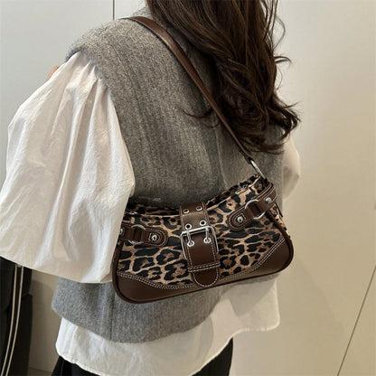 Minimalist Chic Leopard Print Shoulder Bag For Women, Vintage Y2K Crescent Underarm Bag, Stylish Small Designer Handbag
