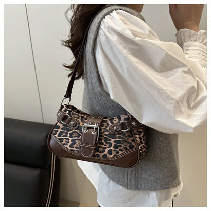 Minimalist Chic Leopard Print Shoulder Bag For Women, Vintage Y2K Crescent Underarm Bag, Stylish Small Designer Handbag