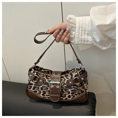Minimalist Chic Leopard Print Shoulder Bag For Women, Vintage Y2K Crescent Underarm Bag, Stylish Small Designer Handbag