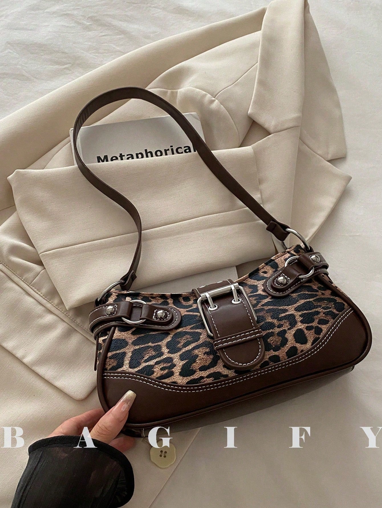 Minimalist Chic Leopard Print Shoulder Bag For Women, Vintage Y2K Crescent Underarm Bag, Stylish Small Designer Handbag