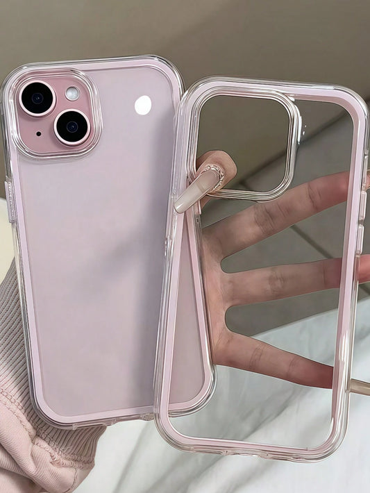 Minimalist Luxury White Pink Black Blue Green Solid Color Fashion Phone Case Smartphone Protective Case 3-In-1 Thick Hard Bumper Personalized Anti-Drop Full Coverage Transparent Feel Spring Birthday G