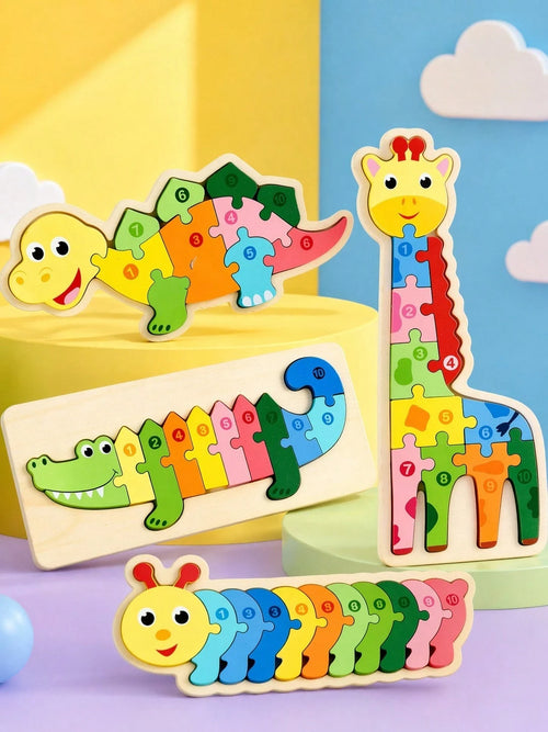 MINKOJA 1Pc Buckle Puzzle With Four Animal Shapes, Children's Wooden Toy Jigsaw Puzzle, Baby Early Education Educational Toy, Birthday Gift