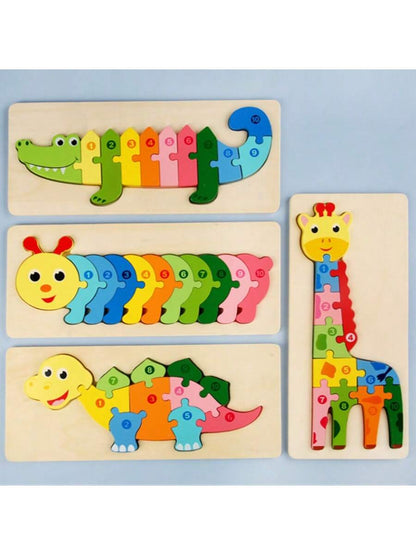 MINKOJA 1Pc Buckle Puzzle With Four Animal Shapes, Children's Wooden Toy Jigsaw Puzzle, Baby Early Education Educational Toy, Birthday Gift