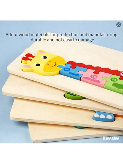MINKOJA 1Pc Buckle Puzzle With Four Animal Shapes, Children's Wooden Toy Jigsaw Puzzle, Baby Early Education Educational Toy, Birthday Gift