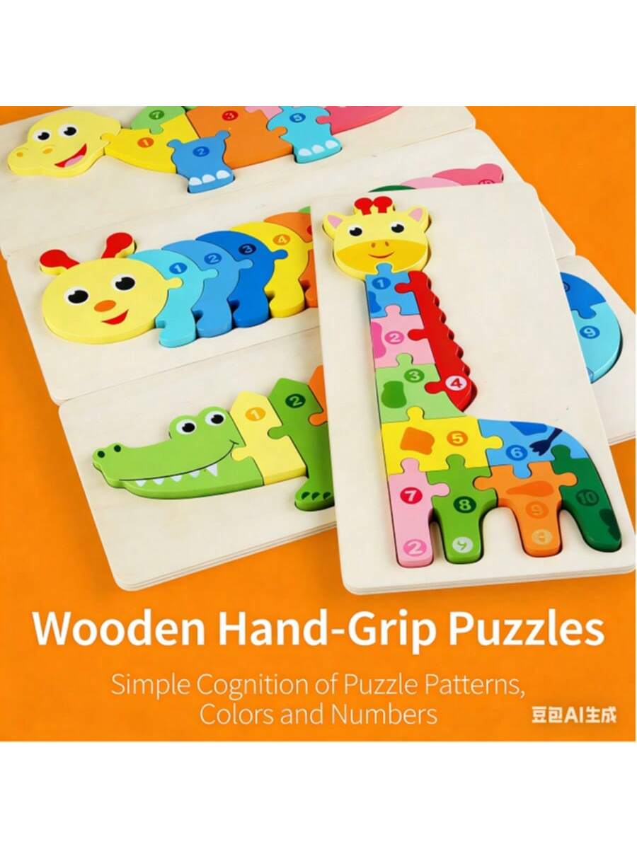 MINKOJA 1Pc Buckle Puzzle With Four Animal Shapes, Children's Wooden Toy Jigsaw Puzzle, Baby Early Education Educational Toy, Birthday Gift