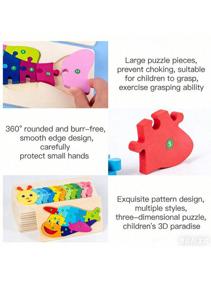 MINKOJA 1Pc Buckle Puzzle With Four Animal Shapes, Children's Wooden Toy Jigsaw Puzzle, Baby Early Education Educational Toy, Birthday Gift