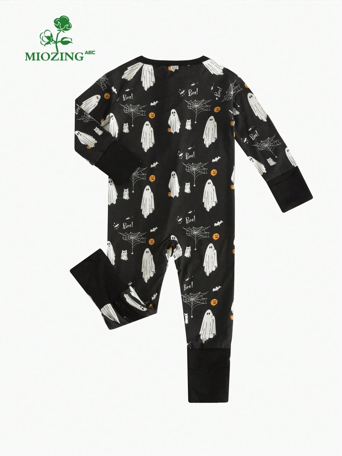 MIOZING Black Halloween Romper, Long Sleeve Zipper Infant Jumpsuit, Ghost Spider Pattern Daily Outfit, Breathable Bamboo Fiber Fabric For Baby Boys