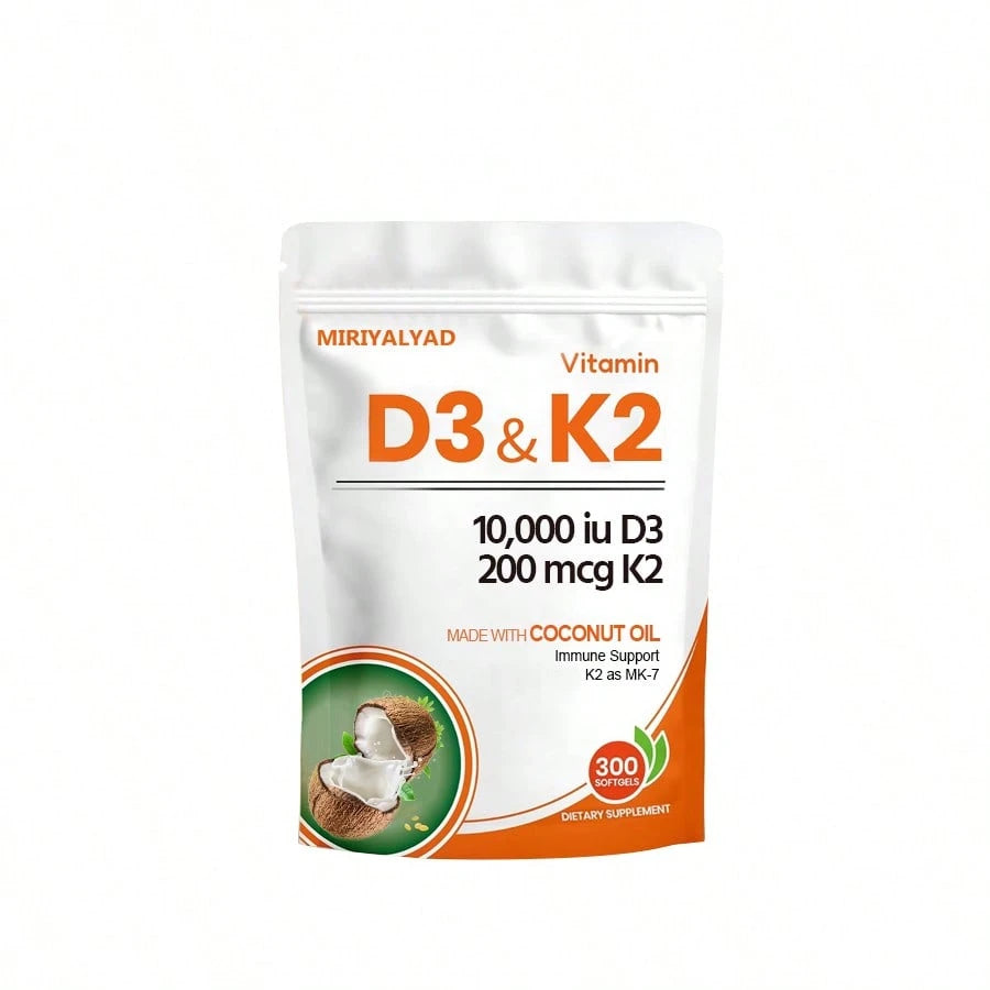 Miriyalyad Corefeel Vitamin D3 K2, 5000 D3 100mcg K2, 300 Softgels, 2-In-1 Vitamin D & K Supplement With Coconut Oil, Supports Calcium Absorption And Bone Health, Easy To Swallow