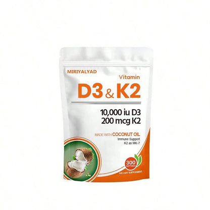 Miriyalyad Corefeel Vitamin D3 K2, 5000 D3 100mcg K2, 300 Softgels, 2-In-1 Vitamin D & K Supplement With Coconut Oil, Supports Calcium Absorption And Bone Health, Easy To Swallow