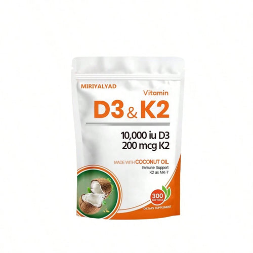 Miriyalyad Corefeel Vitamin D3 K2, 5000 D3 100mcg K2, 300 Softgels, 2-In-1 Vitamin D & K Supplement With Coconut Oil, Supports Calcium Absorption And Bone Health, Easy To Swallow