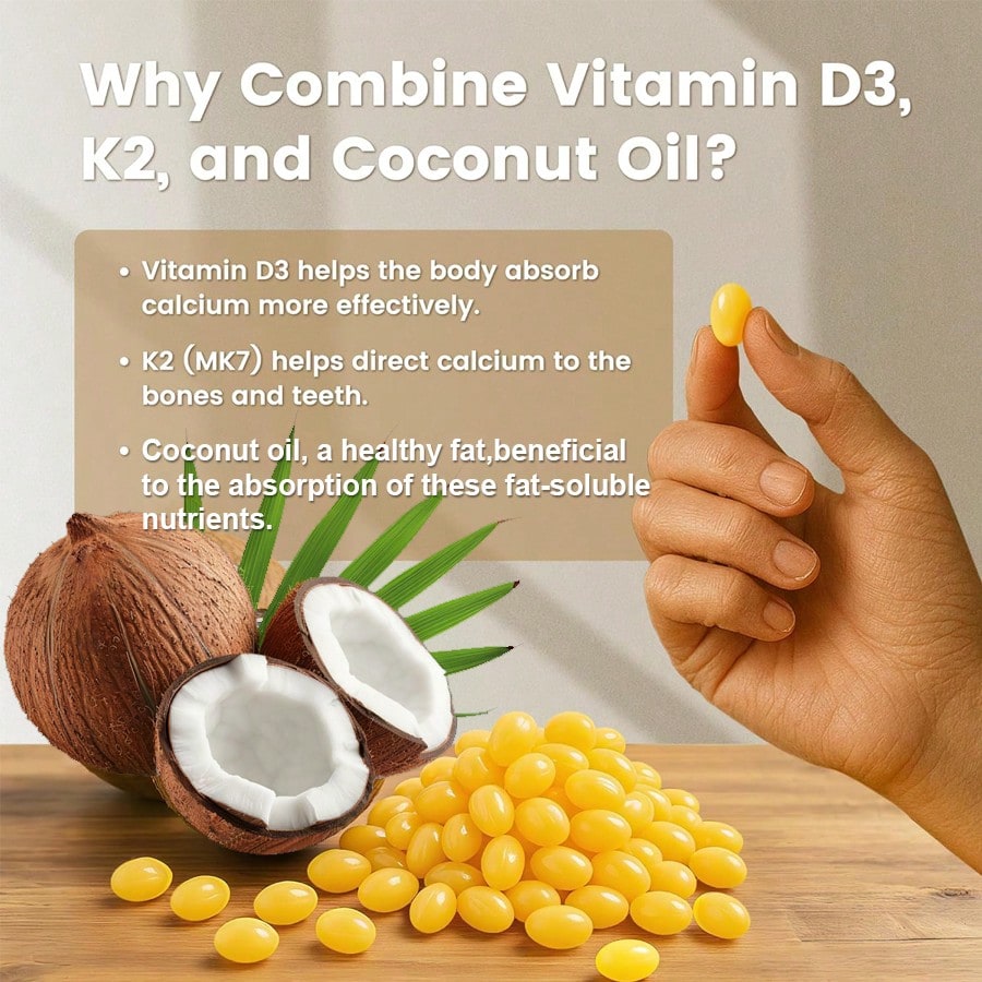 Miriyalyad Corefeel Vitamin D3 K2, 5000 D3 100mcg K2, 300 Softgels, 2-In-1 Vitamin D & K Supplement With Coconut Oil, Supports Calcium Absorption And Bone Health, Easy To Swallow
