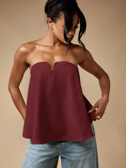 MISSGUIDED Strapless Bandeau Top Sweetheart Neckline Elegant Draped A-Line Design Evening Party Club Night Out Sleeveless Dressy Summer Spring Top