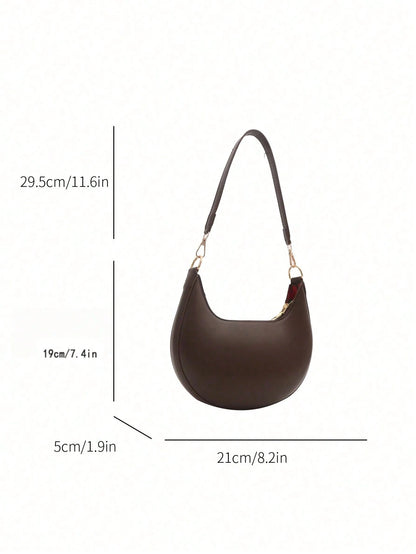 MOD 1pc Coffee Brown Crescent-Shaped PU Leather Shoulder Bag, Fashion Simple Solid Color Women Underarm Bag, Autumn/Winter, Old Money,Business Professional Women, Quiet Luxury