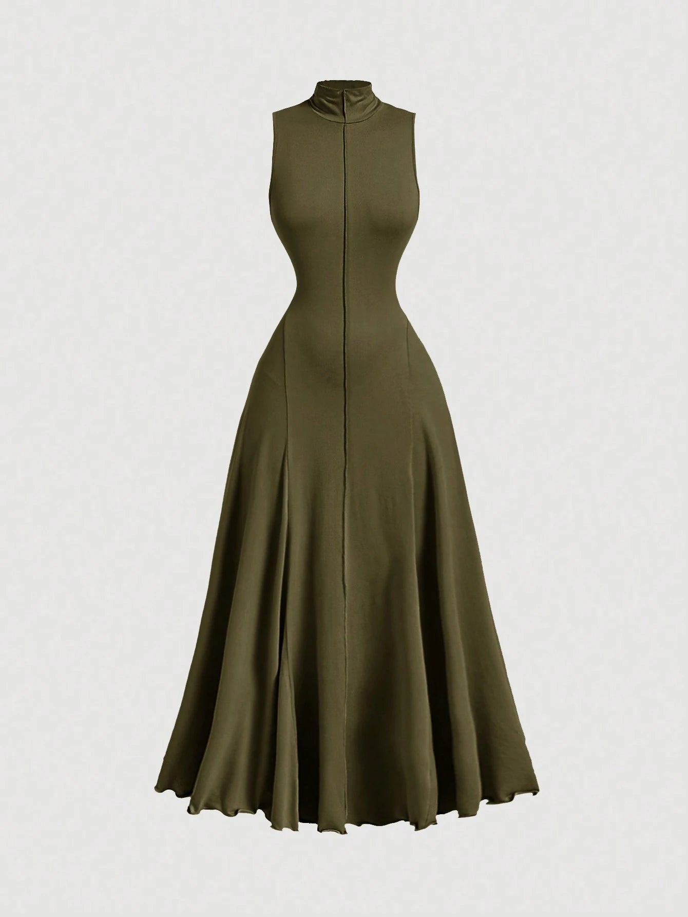 MOD Elegant Olive Green Turtleneck Sleeveless Dress For Women,Autumn Brunch Vintage Long Dresses,Evening Prom Homecoming & Cruise Outfits