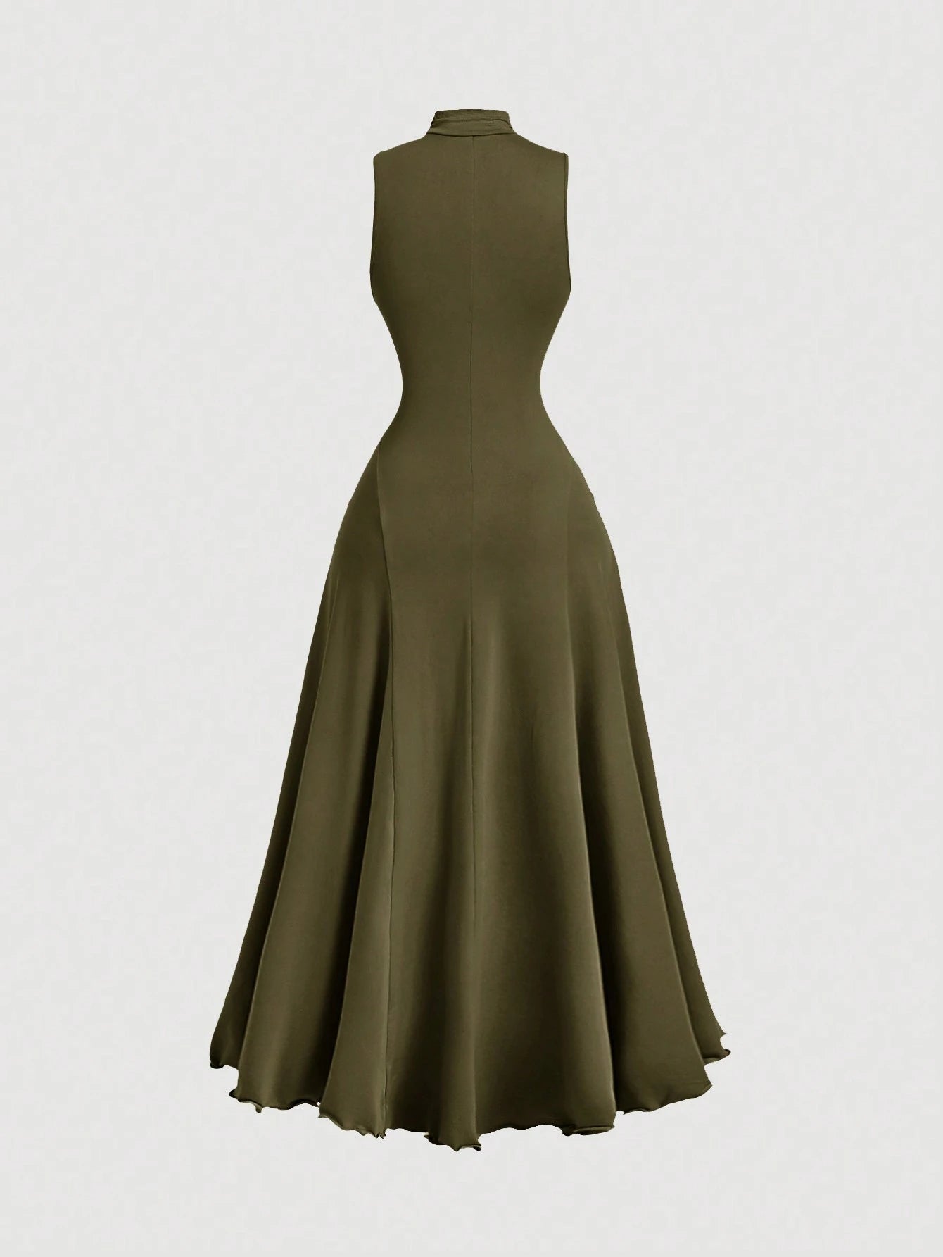 MOD Elegant Olive Green Turtleneck Sleeveless Dress For Women,Autumn Brunch Vintage Long Dresses,Evening Prom Homecoming & Cruise Outfits