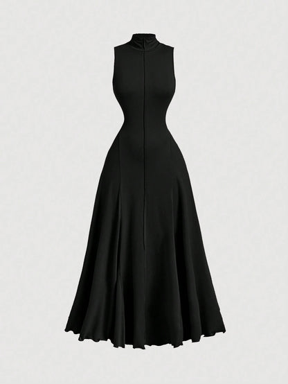 MOD Elegant Olive Green Turtleneck Sleeveless Dress For Women,Autumn Brunch Vintage Long Dresses,Evening Prom Homecoming & Cruise Outfits