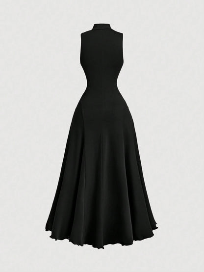 MOD Elegant Olive Green Turtleneck Sleeveless Dress For Women,Autumn Brunch Vintage Long Dresses,Evening Prom Homecoming & Cruise Outfits