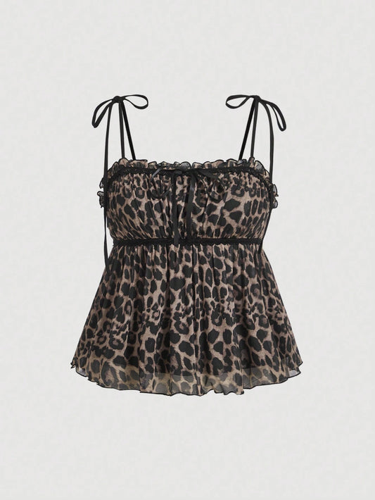 MOD Plus Size Retro Cute Vintage Y2k Leopard Print Cami Top, For Summer