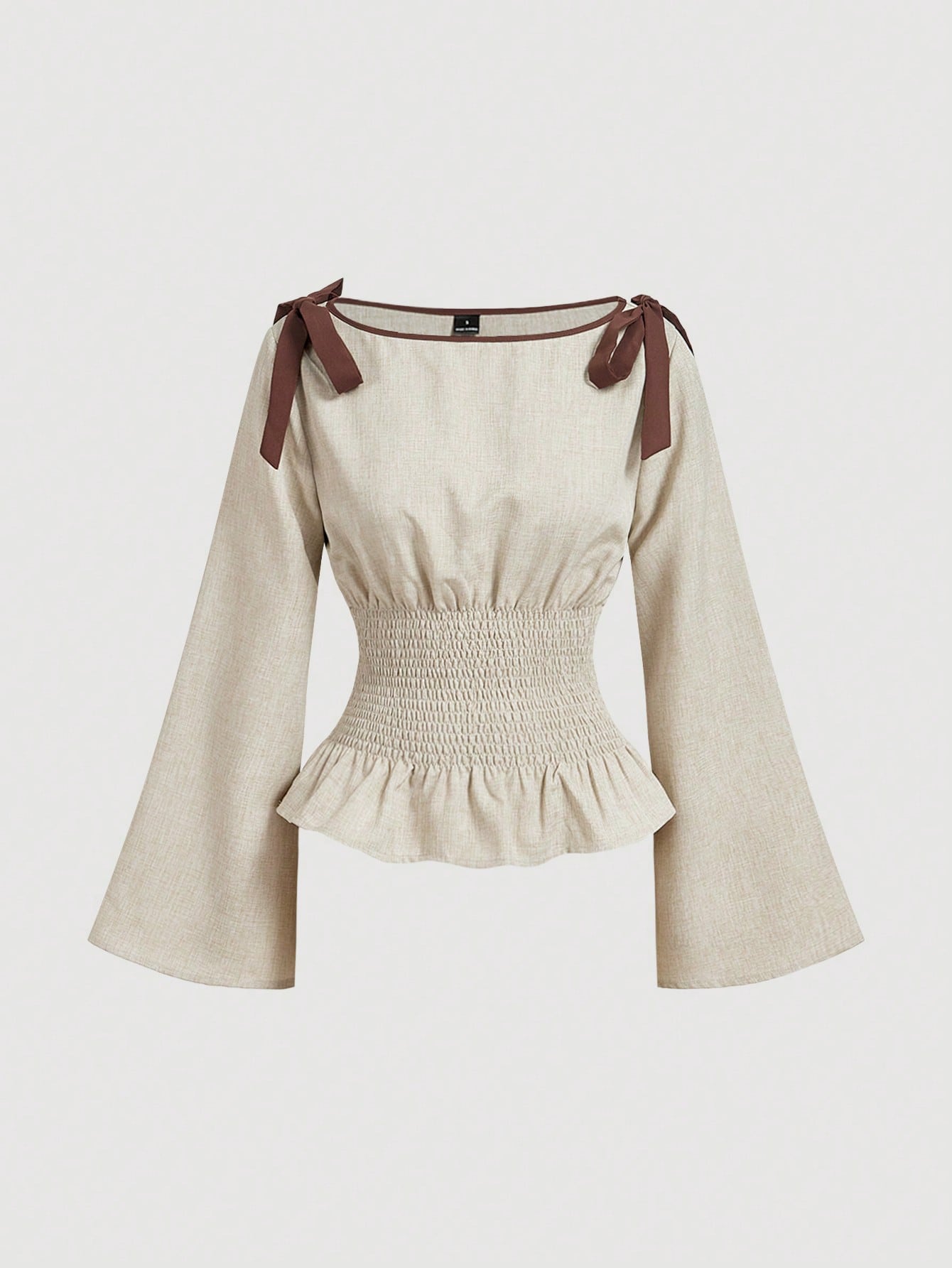 MOD Plus Size Women Fashion Versatile Tie Cuff Ruffle Hem Long Sleeve Blouse Autumn Birthday Evening Beige Elegant Fall