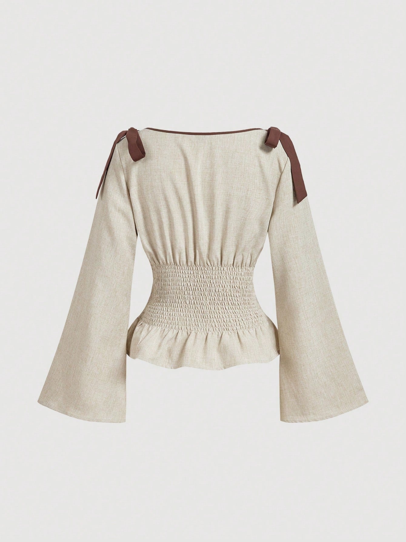 MOD Plus Size Women Fashion Versatile Tie Cuff Ruffle Hem Long Sleeve Blouse Autumn Birthday Evening Beige Elegant Fall