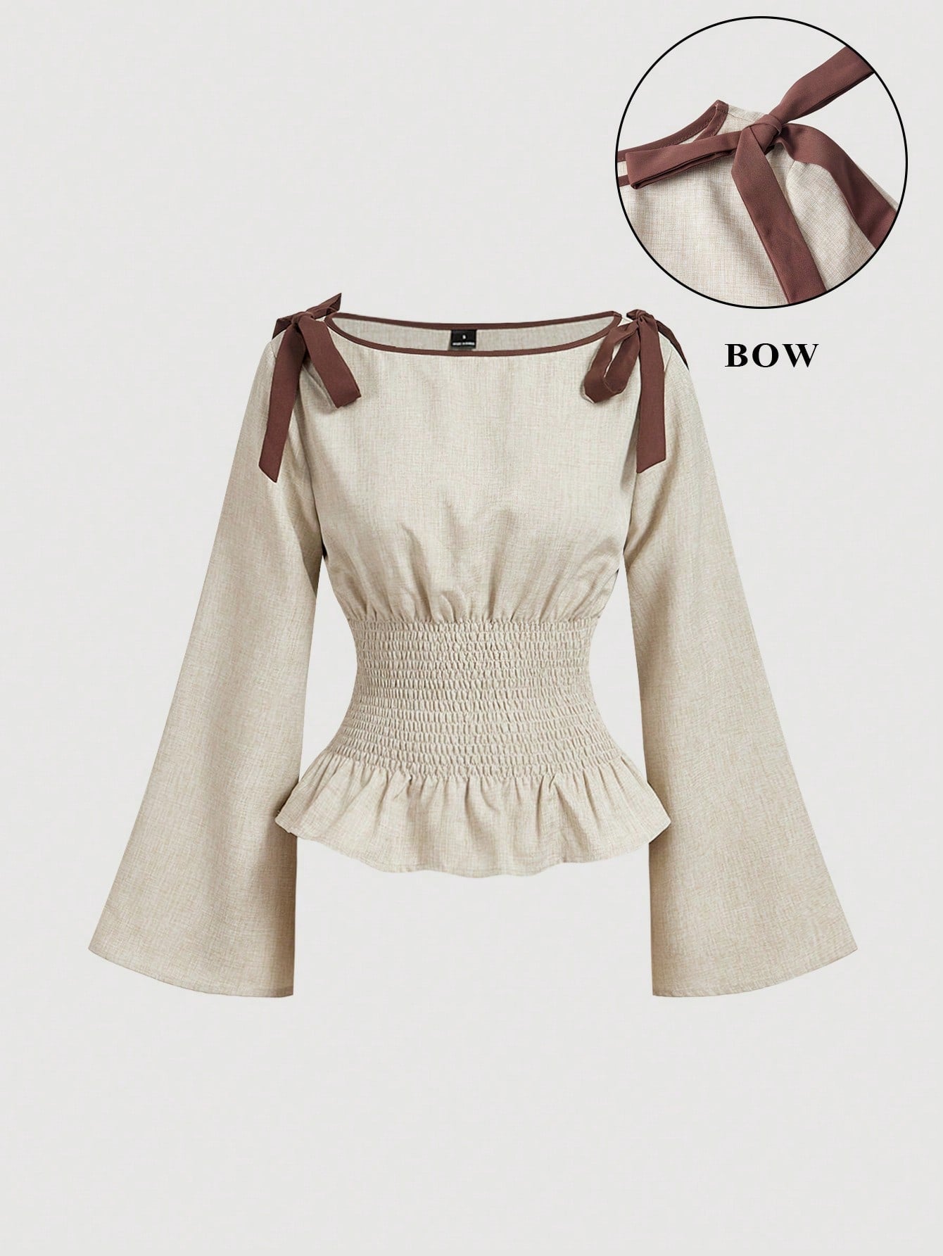MOD Plus Size Women Fashion Versatile Tie Cuff Ruffle Hem Long Sleeve Blouse Autumn Birthday Evening Beige Elegant Fall