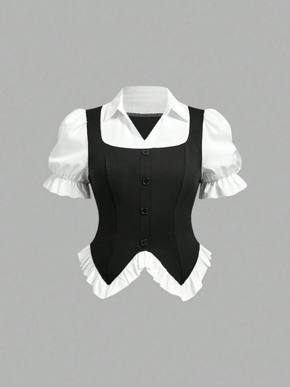 MOD Plus Size Women's 2 In 1 College Shirt, Commute, Daily, Elegant,Back To School,Y2K Tops, Work Outfits,Dress Shirt