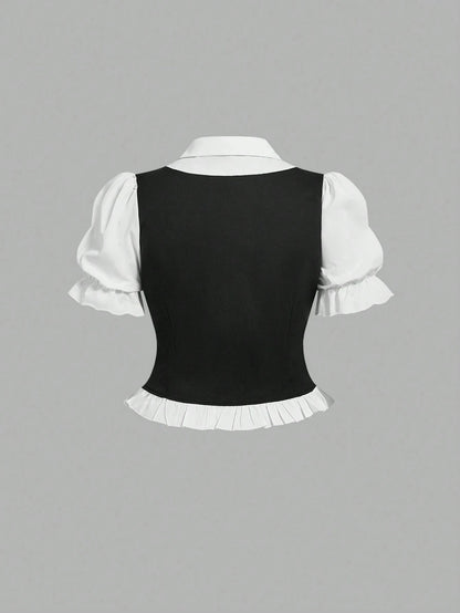 MOD Plus Size Women's 2 In 1 College Shirt, Commute, Daily, Elegant,Back To School,Y2K Tops, Work Outfits,Dress Shirt
