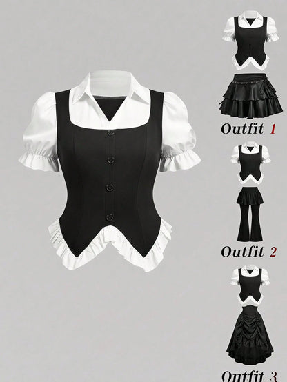 MOD Plus Size Women's 2 In 1 College Shirt, Commute, Daily, Elegant,Back To School,Y2K Tops, Work Outfits,Dress Shirt