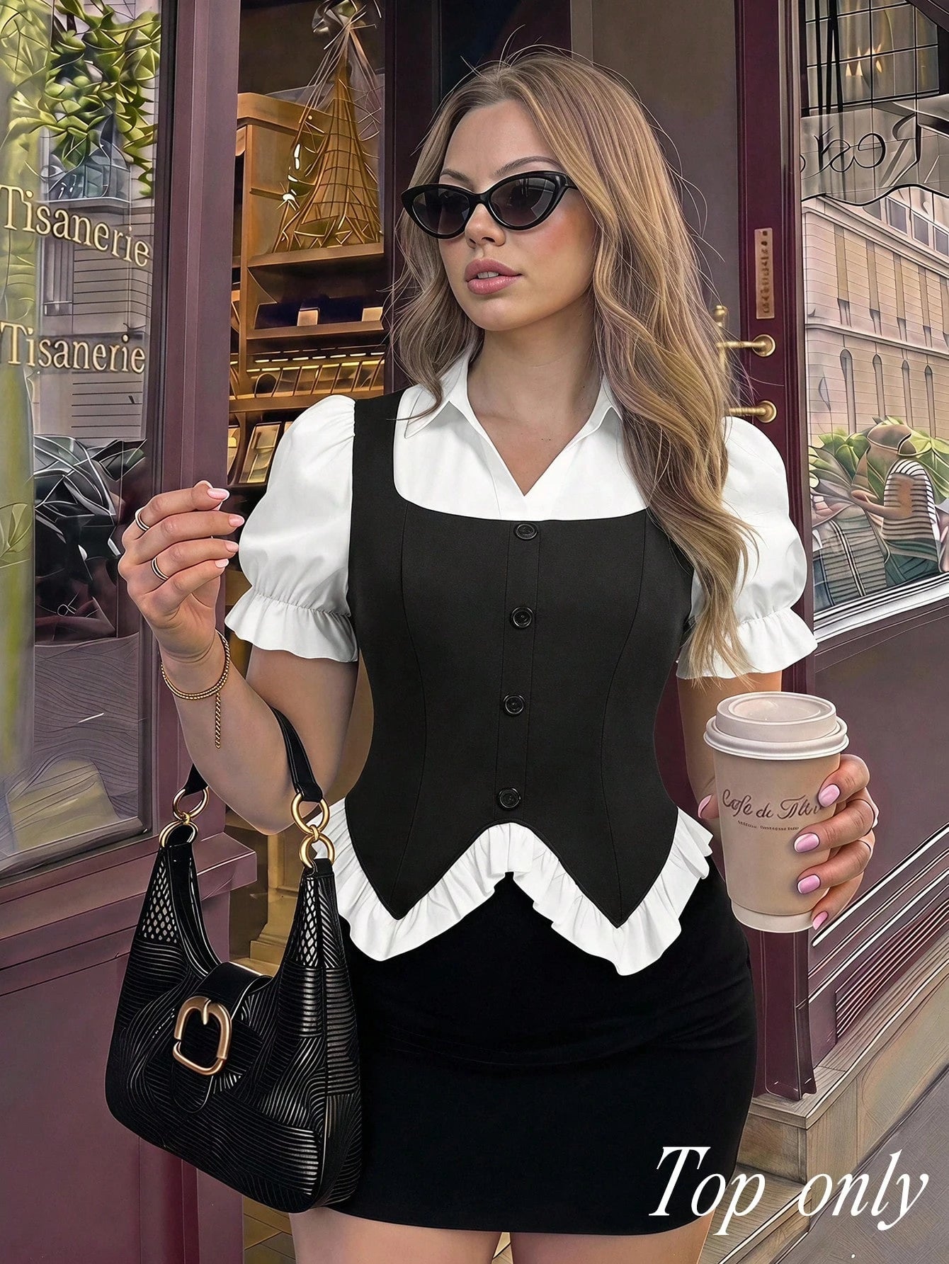 MOD Plus Size Women's 2 In 1 College Shirt, Commute, Daily, Elegant,Back To School,Y2K Tops, Work Outfits,Dress Shirt