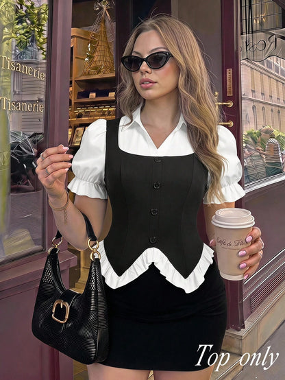 MOD Plus Size Women's 2 In 1 College Shirt, Commute, Daily, Elegant,Back To School,Y2K Tops, Work Outfits,Dress Shirt