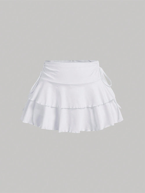 MOD Summer Casual Drawstring Ruched Waist A-Line Skirt