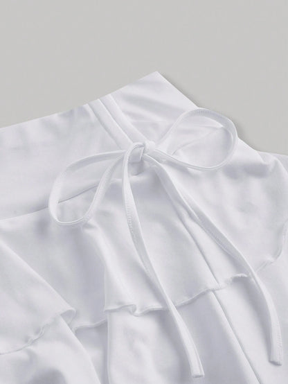 MOD Summer Casual Drawstring Ruched Waist A-Line Skirt