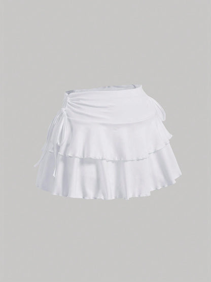 MOD Summer Casual Drawstring Ruched Waist A-Line Skirt