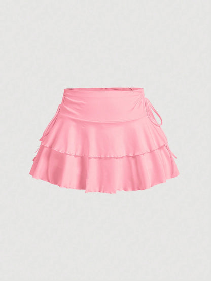 MOD Summer Casual Drawstring Ruched Waist A-Line Skirt