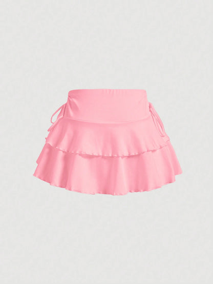 MOD Summer Casual Drawstring Ruched Waist A-Line Skirt