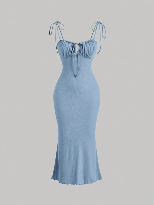 MOD Tie Front Ruched Bust Cami Dress,Pastel Dresses For Women