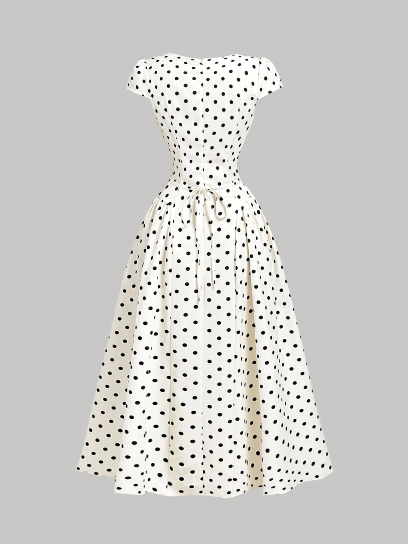MOD White With Black Polka Dots Square Round Neck Cap Sleeve Midi Dress 1960s Vintage,Back To School,Graduation Dress,Vacation,Brunch Outfits,Summer