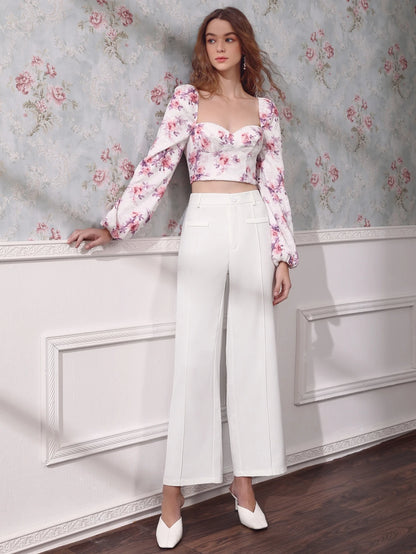 MOD Women's Button Closure Straight-Leg Casual Vintage Style Loose And Comfortable Pants