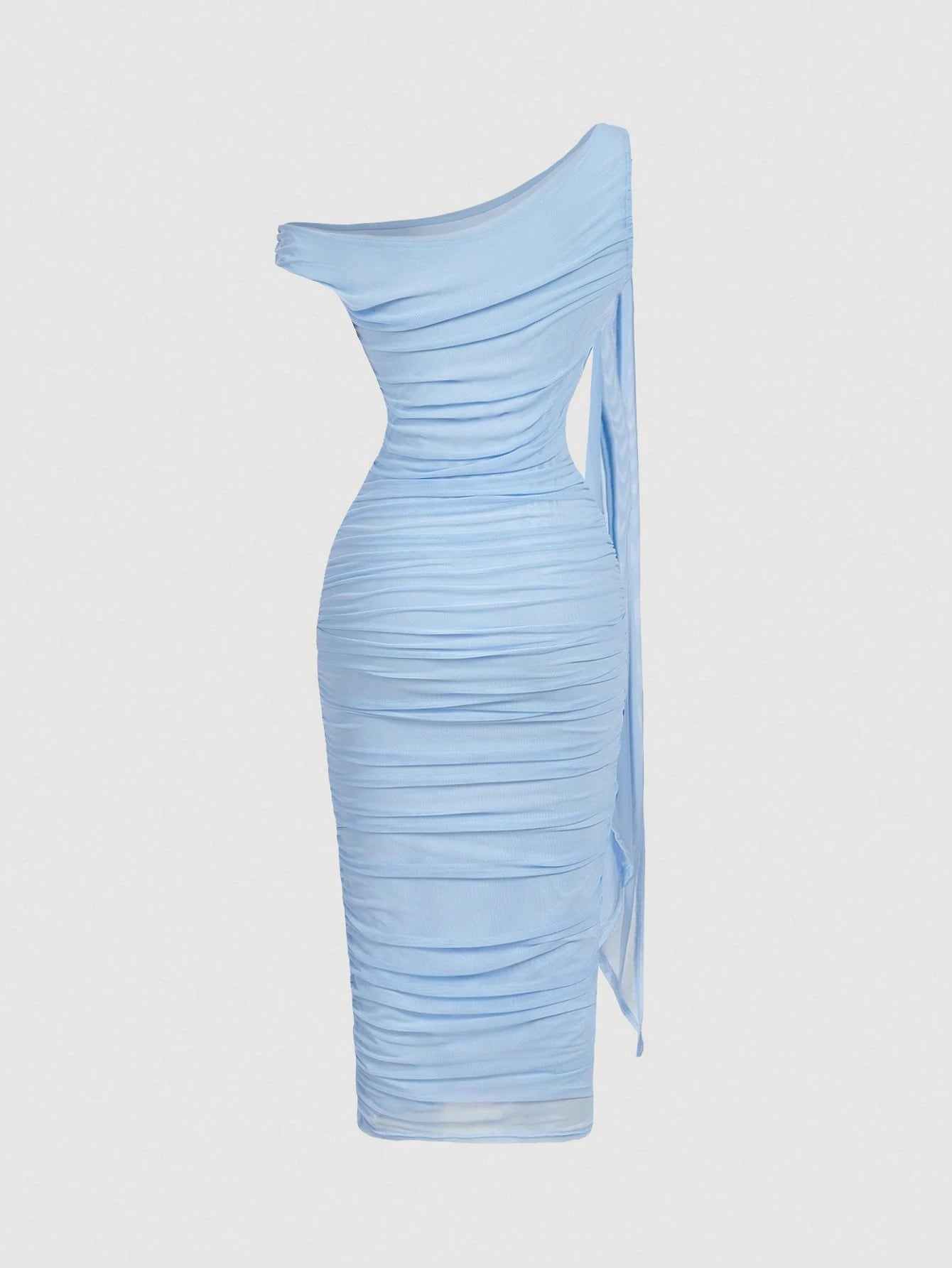 MOD Women's Elegant Slit Shoulder Ruched Bodycon Mid-Calf Dress, Summer