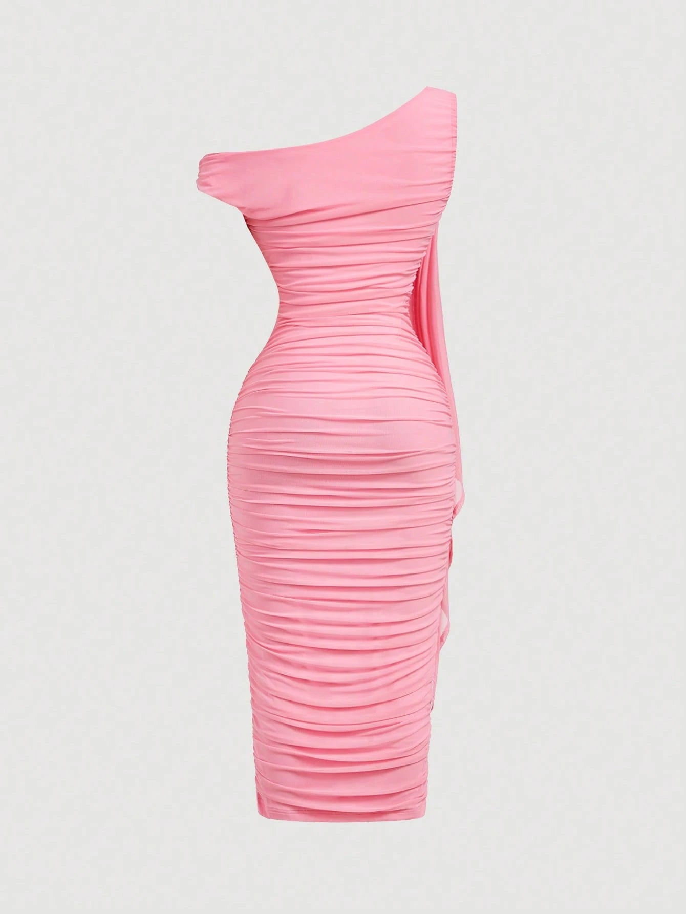MOD Women's Elegant Slit Shoulder Ruched Bodycon Mid-Calf Dress, Summer