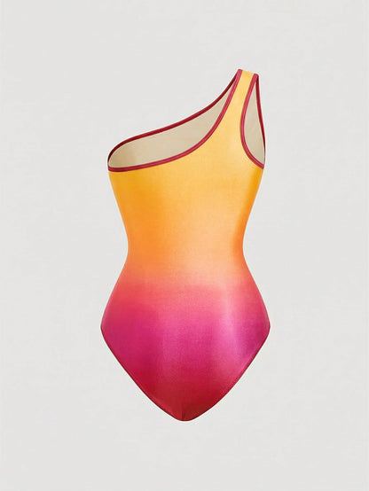 MOD Women's Fashionable Sexy Gradient Color Mesh One-Piece Swimsuit, Suitable For Beach And Vacation