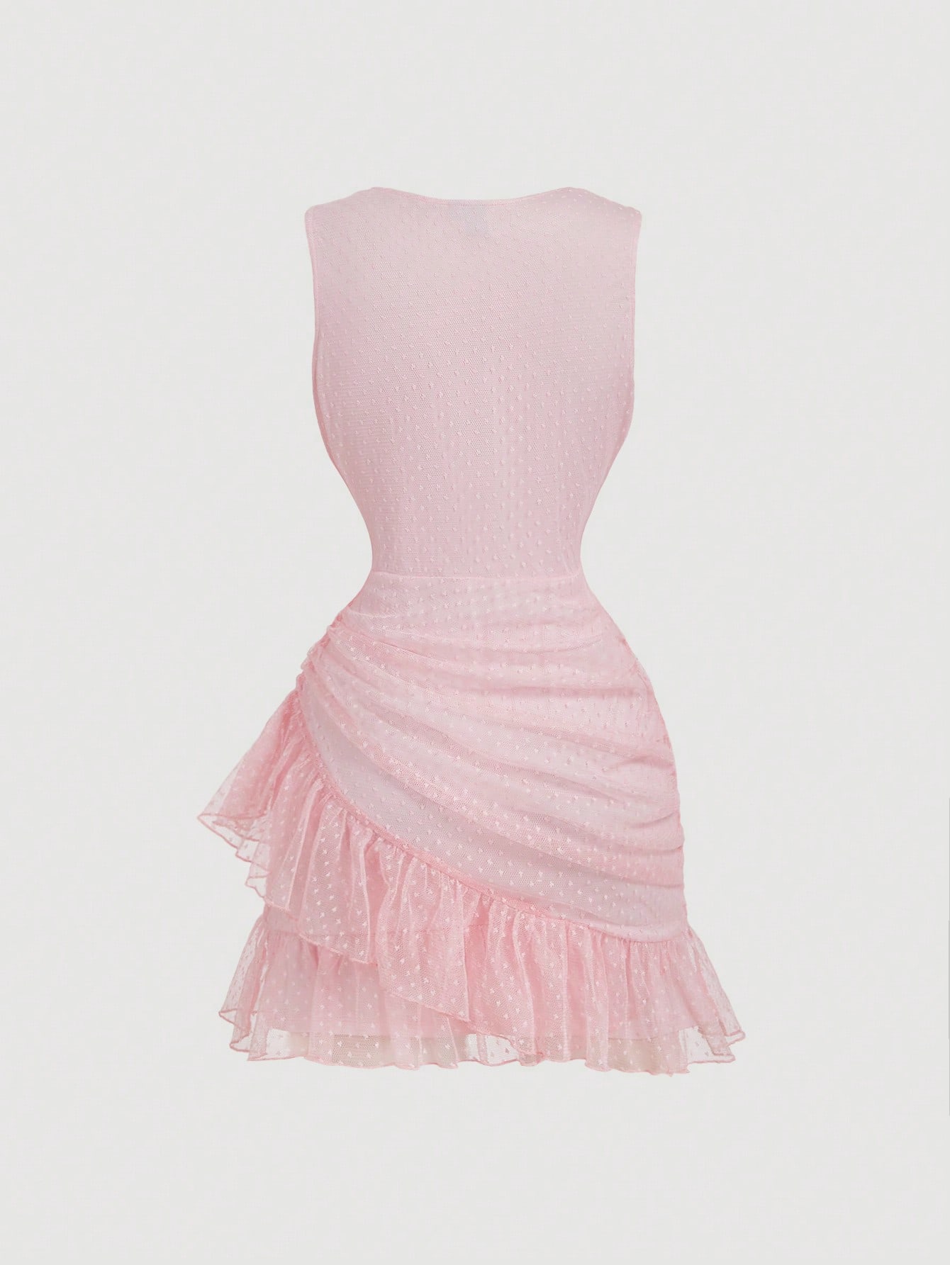 MOD Women's Pink Polka Dot Ruffle V-Neck Dress, Prom Dress, Party Dress