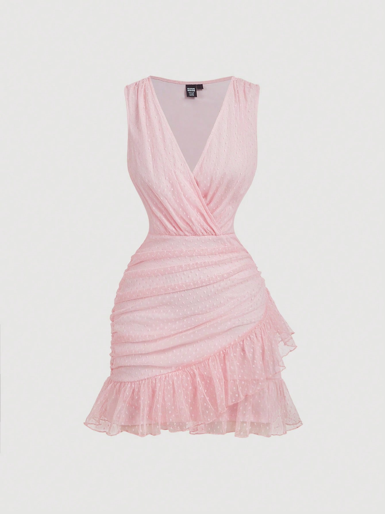 MOD Women's Pink Polka Dot Ruffle V-Neck Dress, Prom Dress, Party Dress