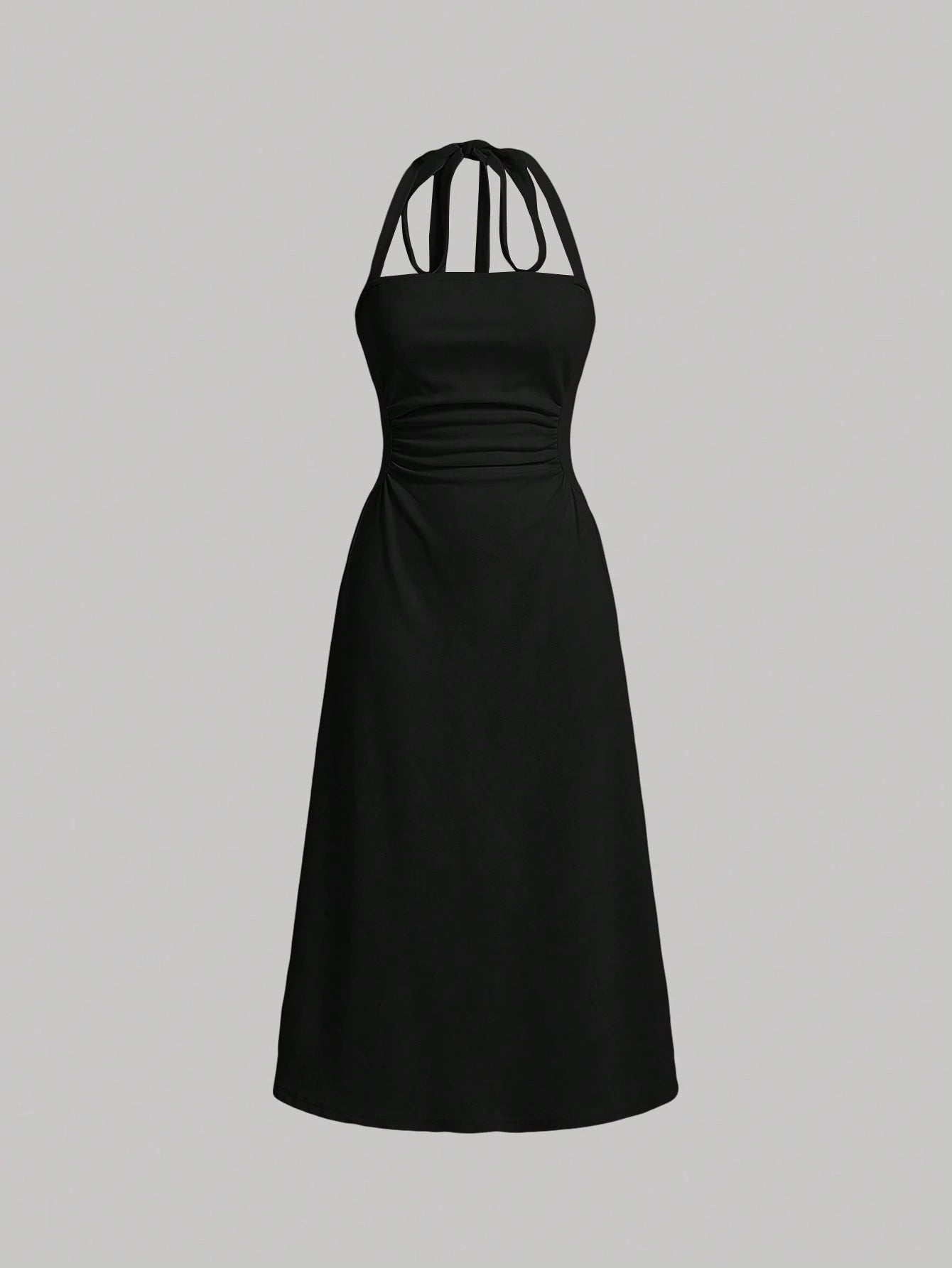 MOD Women's Pleated Ruched Waist Halter Neck Slim Fit Black Prom Dress