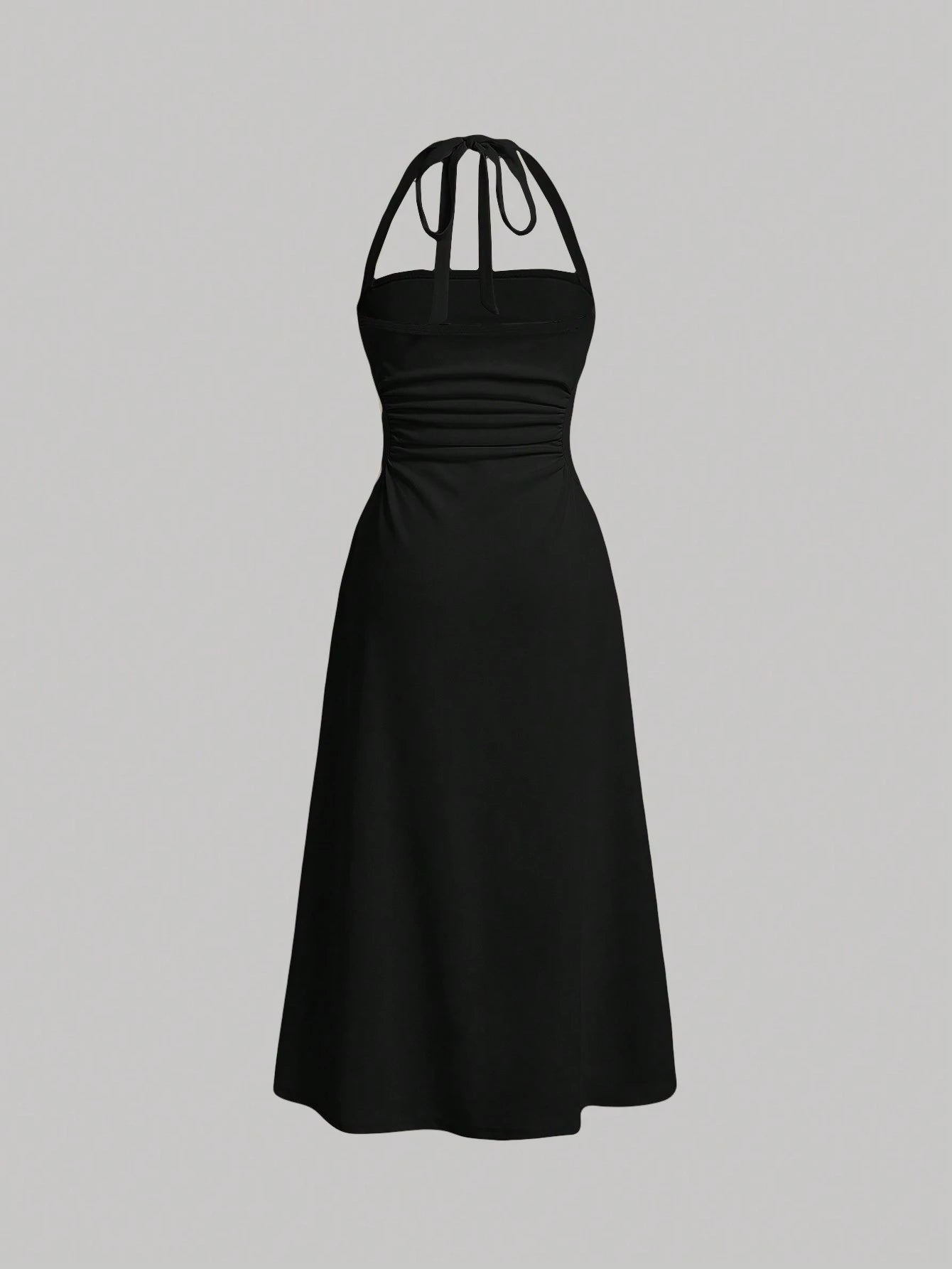 MOD Women's Pleated Ruched Waist Halter Neck Slim Fit Black Prom Dress