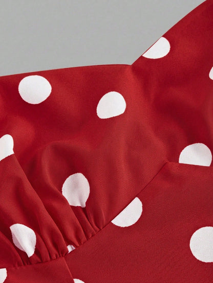 MOD Women's Polka Dot Bandeau Long Dress, Minimalist & Fashionable, Suitable For Summer,Polka Pin Up Red And White Women