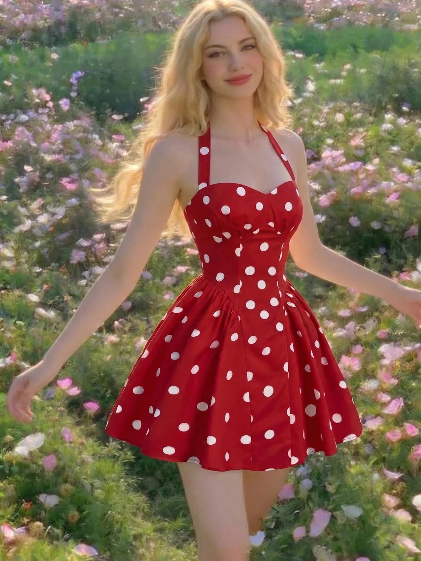 MOD Women's Polka Dot Bandeau Long Dress, Minimalist & Fashionable, Suitable For Summer,Polka Pin Up Red And White Women